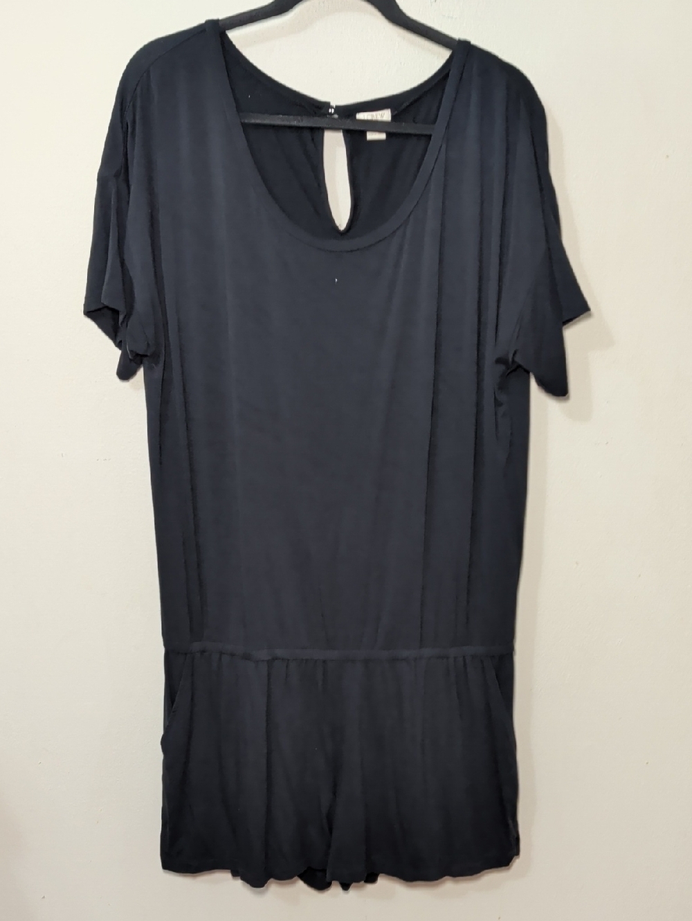 J Crew Black Short Sleeve Romper Round Neck Preppy Stretchy Women's Size XL